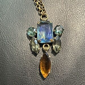 Vintage CAMÉE Bohemian Czech Glass Pendant Necklace: Antiqued Bronze Tone